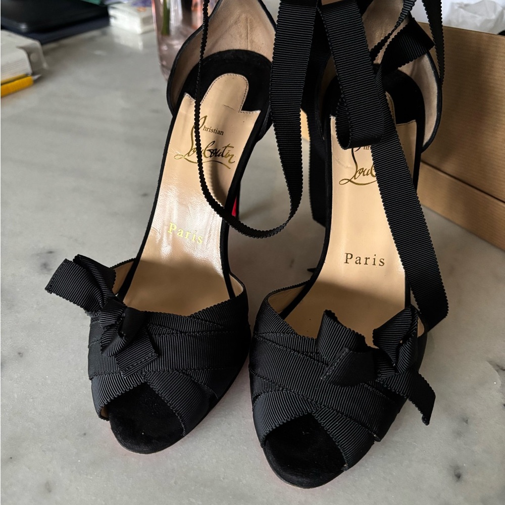 Christian Louboutin Elegant Black Ribbon Heels